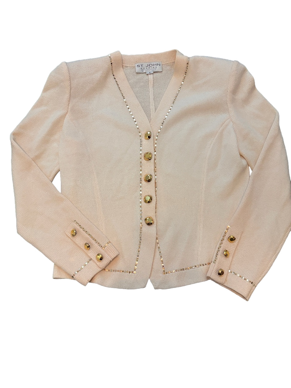 Vintage St. John Evening Cream Blazer Cardigan Gold Buttons And Trim Size 6